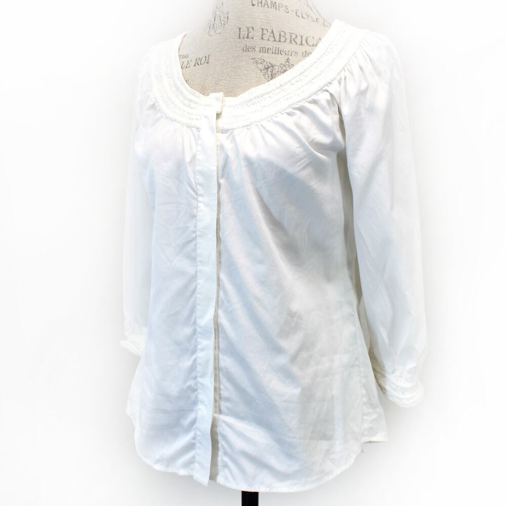 Diane von Furstenberg designer white cotton peasant milkmaid smock blouse top 8